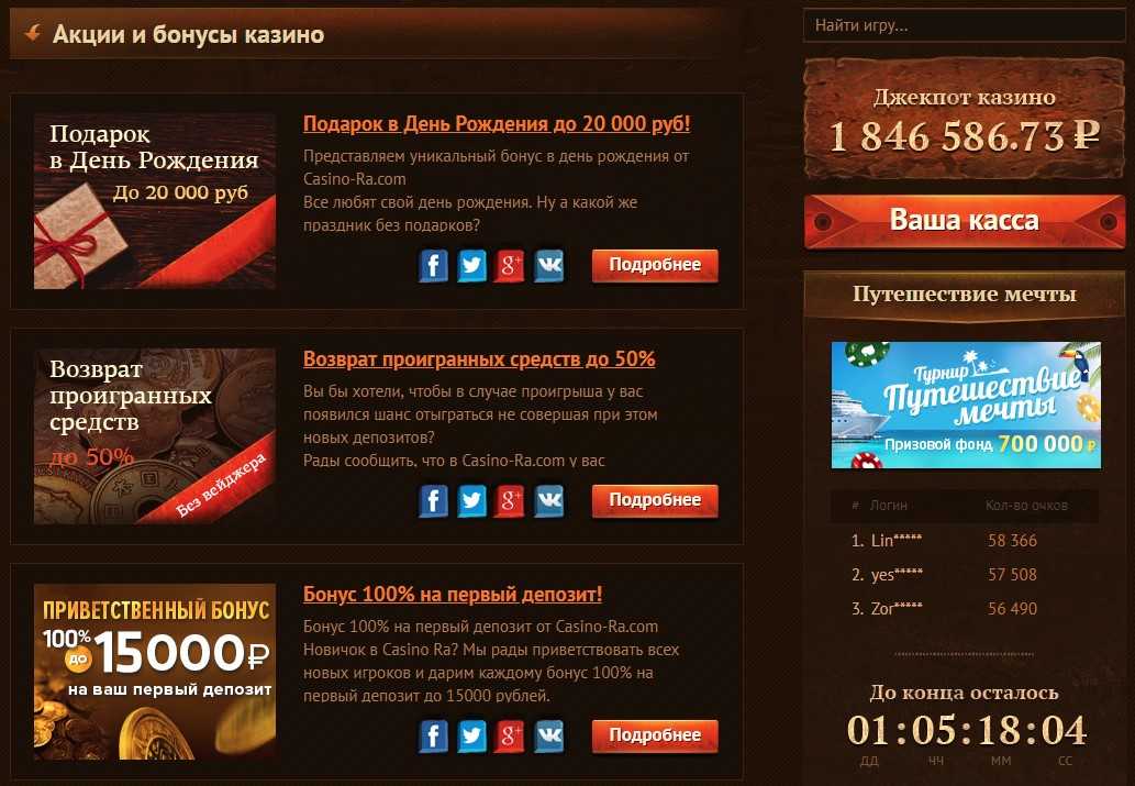 Бонусы казино Ра.